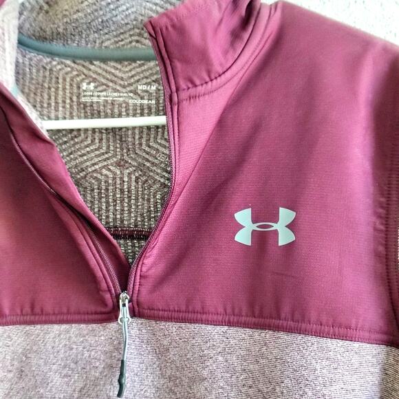 Under Armour Men Medium Maroon 1/4 Zip Fleece Pullover Sweatshirt Coldgear Loose - Picture 7 of 7